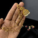 Sona Covering Premium Austrian Stone And Pota Stone Pearl Jhumki Earrings  With Kanchain