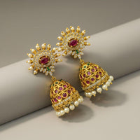 Sona Covering Royal Pota Stone And Pearl Jhumki Earrings