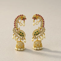 Sona Covering Designer Pota Stone And Beads Earcuff Jhumki Earrings