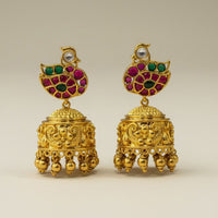 Sona Covering Designer Pota Stone And Beads Jhumki Earrings