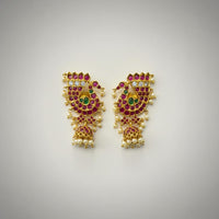 Sona Covering Graceful Austrian Stone And Pota Stone Pearl Jhumki Earrings