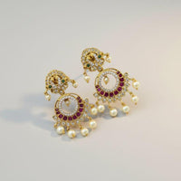 Sona Covering Graceful Austrian Stone And Pota Stone Pearl Dangler Earrings