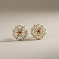 Sona Covering Graceful Austrian Stone And Pota Stone Pearl Studs Earrings