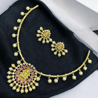 Sona Covering Elegant Pota Stone Fashion Jewellery Temple Necklace Set