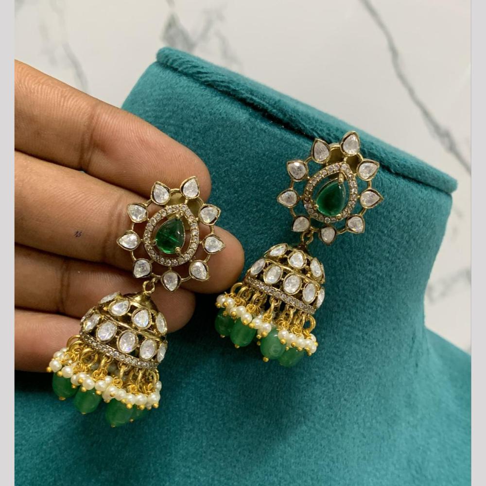 Sona Covering Graceful Austrian Stone And Pota Stone Pearl Jhumki Earrings