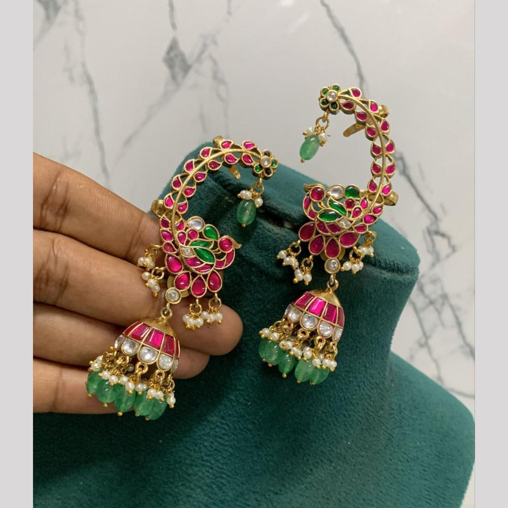 Sona Covering Elegant Kundan Stone And Pearl Traditional Earcuff Jhumki Earrings