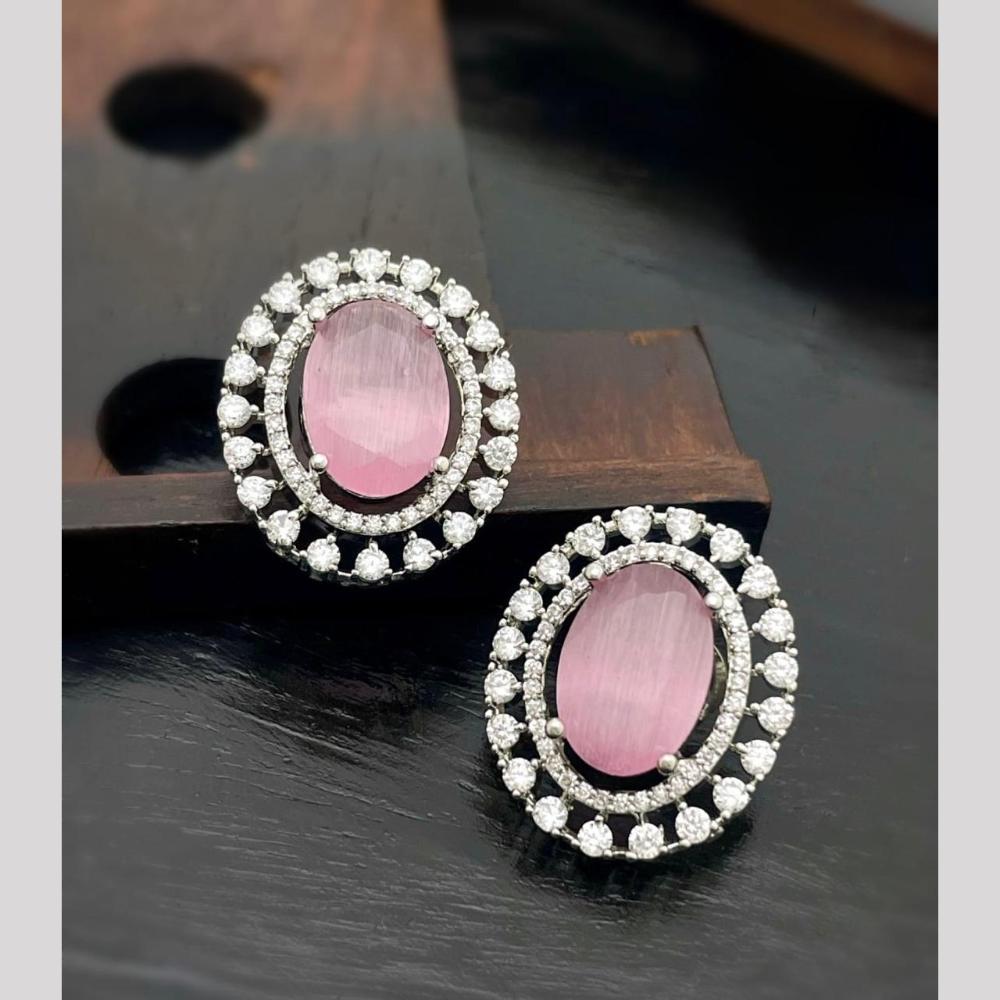 Sona Covering Glamorous Rhodium Plated Crystal Stone Stud Earrings