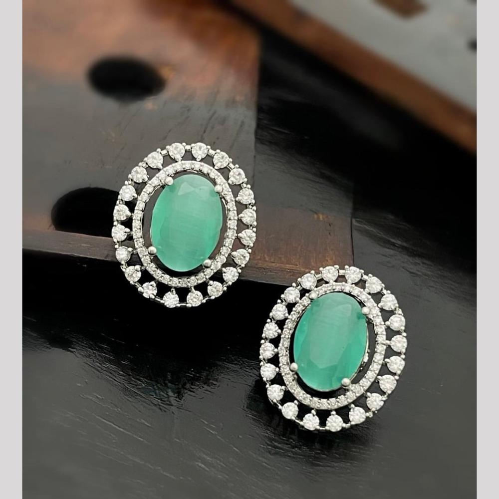 Sona Covering Glamorous Rhodium Plated Crystal Stone Stud Earrings