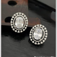 Sona Covering Glamorous Rhodium Plated Crystal Stone Stud Earrings