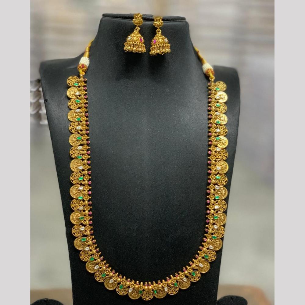 Sona Covering Handcrafted Jadau Pota Stone And Pearl Temple Long Necklace Set