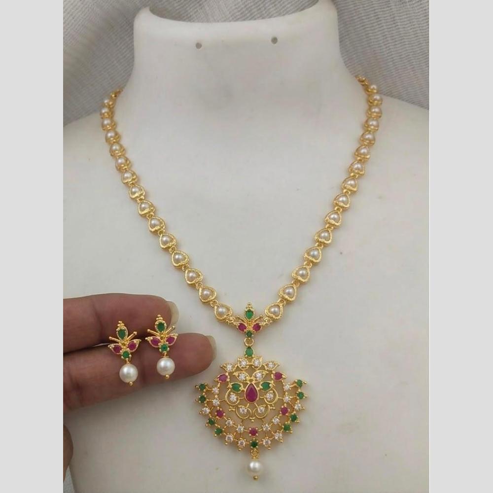 Sona Covering Delicate Pota Stone And Pearl Necklace Set