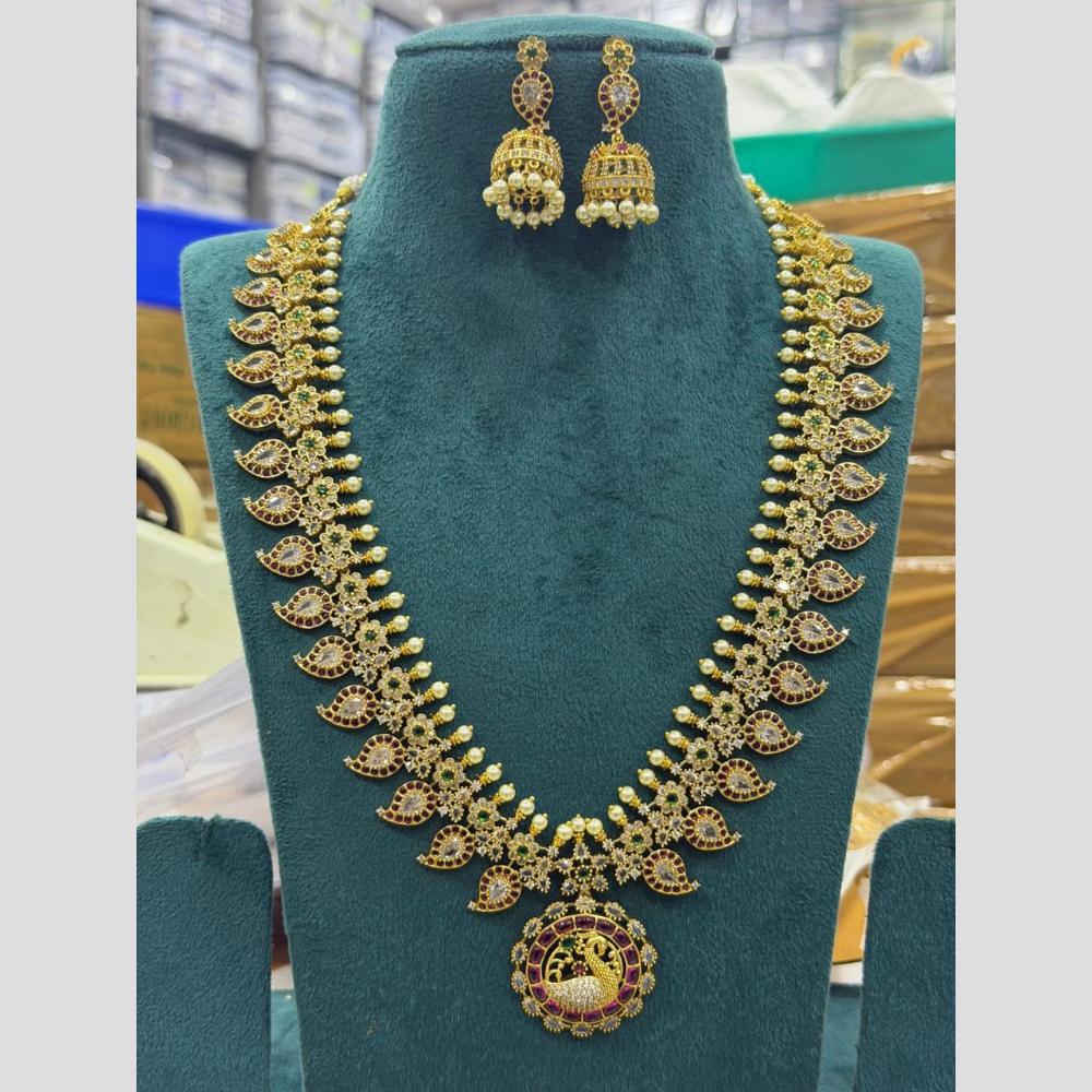 Sona Covering Delicate Pota Stone And Pearl Austrian Long Necklace Set