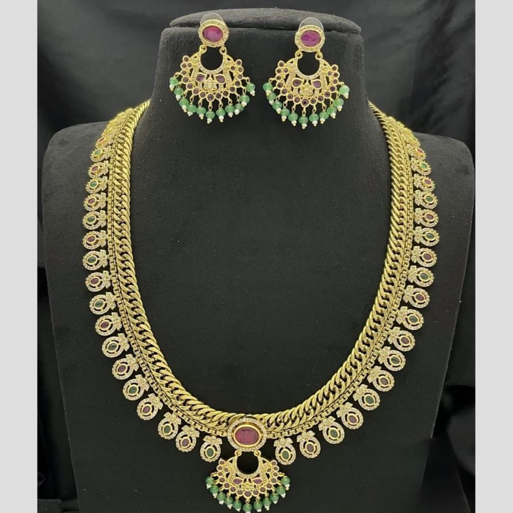 Sona Covering Delicate Pota Stone And Pearl Austrian Long Necklace Set