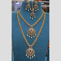 Sona Covering Sparkling Crystal Stone And Beads Double Necklace Set