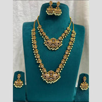 Sona Covering Fancy Austrian Stone And Pearl Double Necklace Set