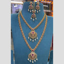 Sona Covering Fancy Austrian Stone And Pearl Double Necklace Set