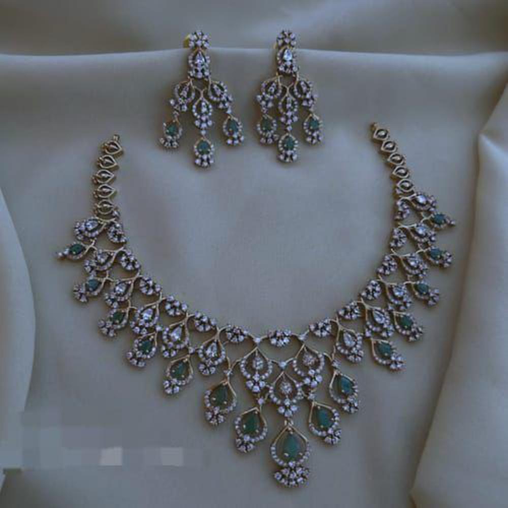 Sona Covering Glamorous Crystal Stone And Austrain Stone Necklace Set