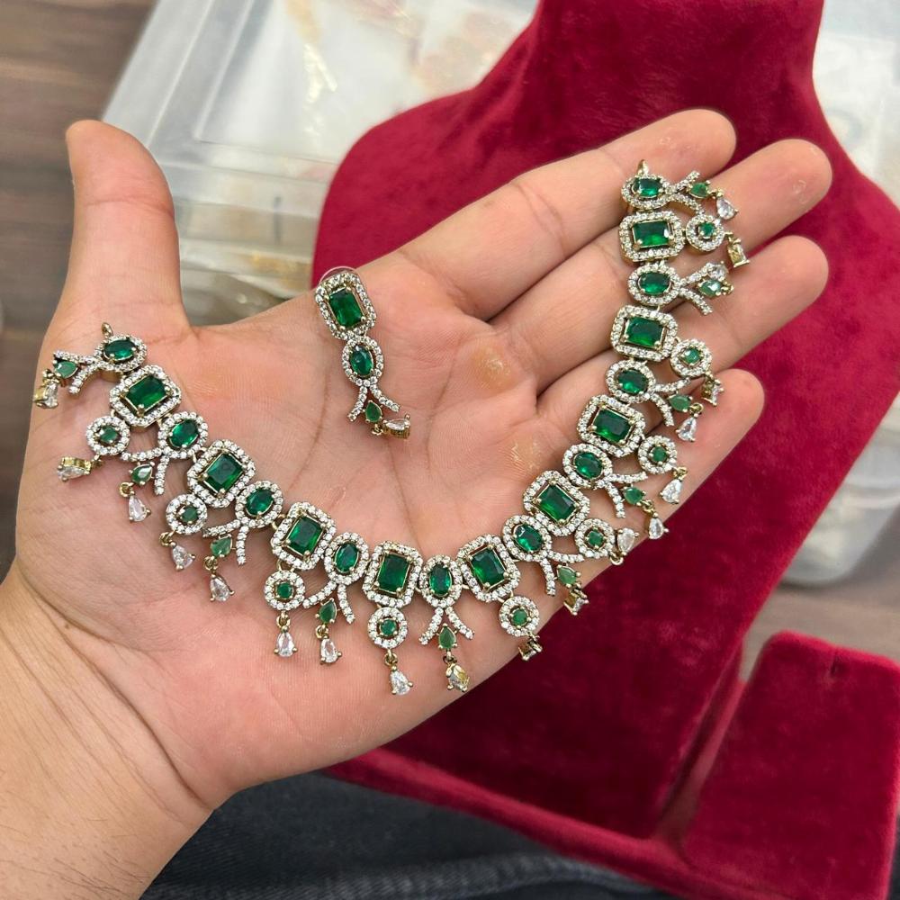 Sona Covering Glamorous Crystal Stone And Austrain Stone Necklace Set