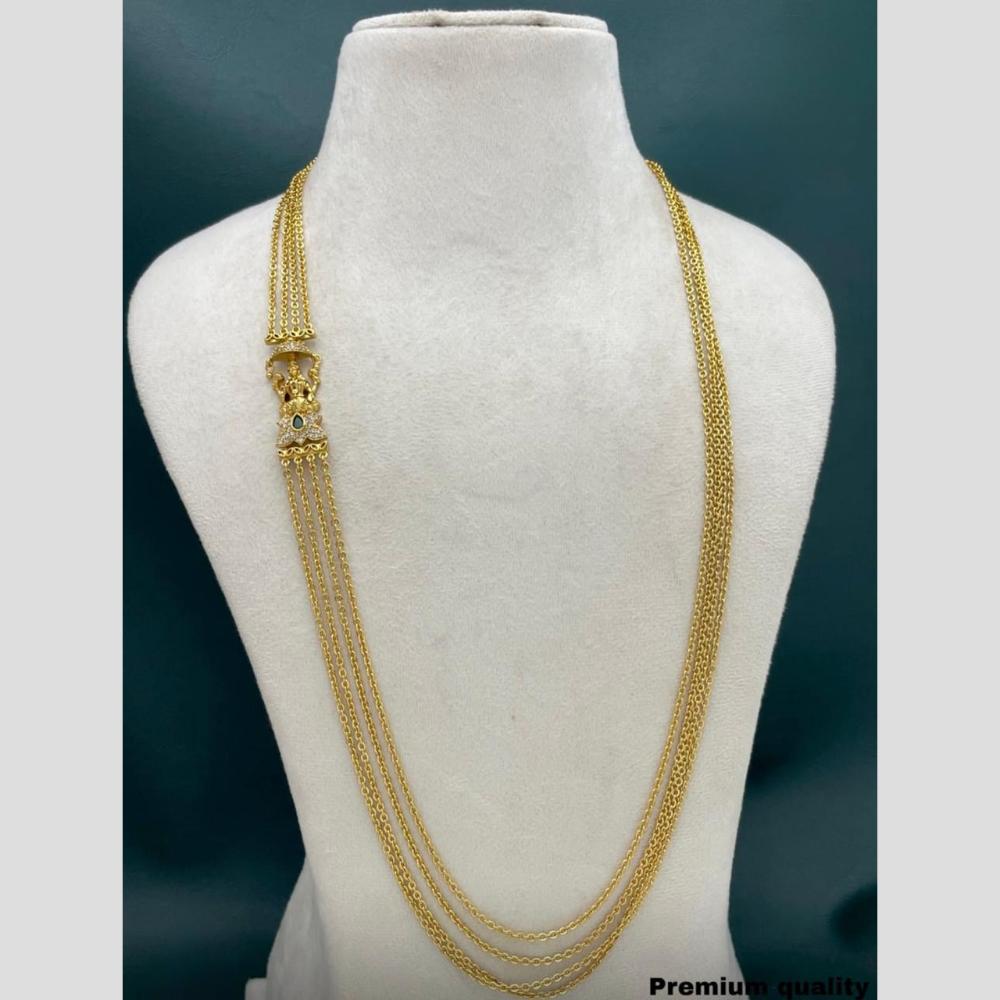 Sona Covering Gold Plated Austrian Stone Multi Layer Temple Long Necklace Set