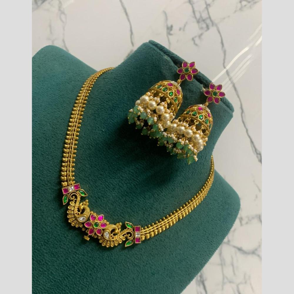 Sona Covering Glamorous Pota Stone Pearl  And Beads Peacock Designe Necklace Set