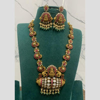 Sona Covering Jadau Gold Plated Pota Stone Pearl  And  Beads  Temple Long Necklace Set