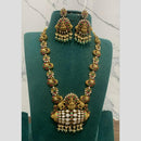 Sona Covering Jadau Gold Plated Pota Stone Pearl  And  Beads  Temple Long Necklace Set