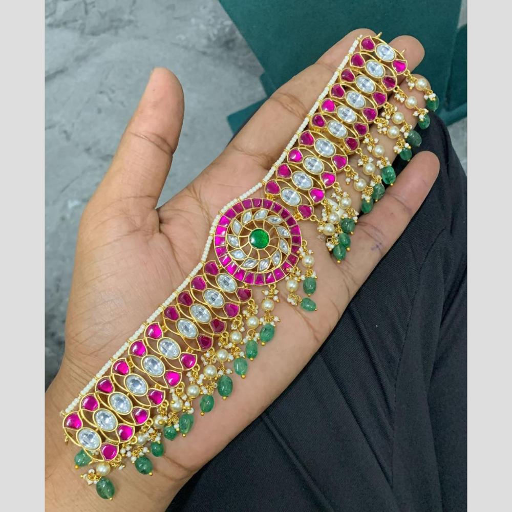 Sona Covering Glamorous Glow Pota Stone Pearl  And  Beads  Jadau Choker Necklace 