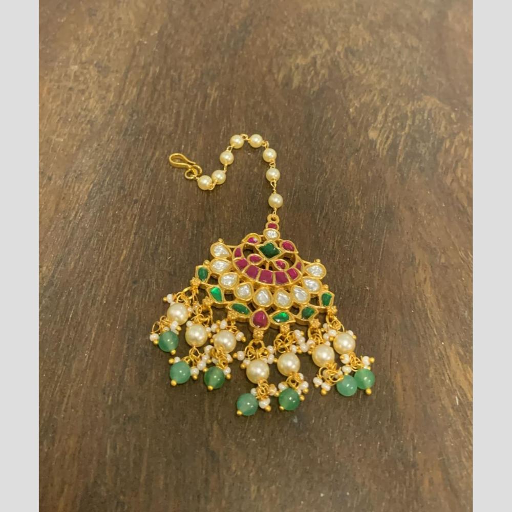 Sona Covering Designer Pota StonePearl And Beads Jadau Maangtikka