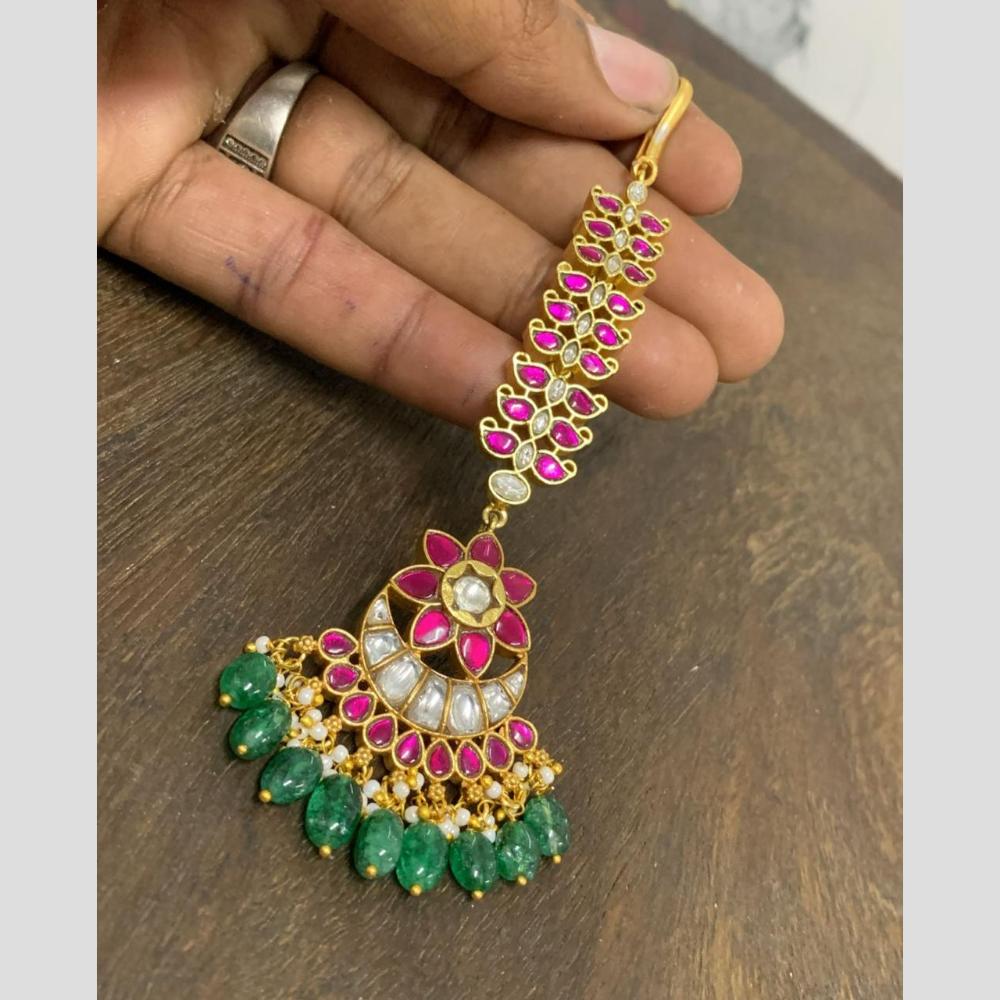 Sona Covering Designer Pota Stone And Beads Jadau Maangtikka