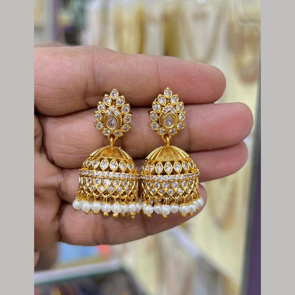 Sona Covering Graceful Austrian Stone And Pota Stone Pearl Jhumki Earrings