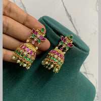 Sona Covering Graceful  Pota Stone And Pearl Jhumki Earrings