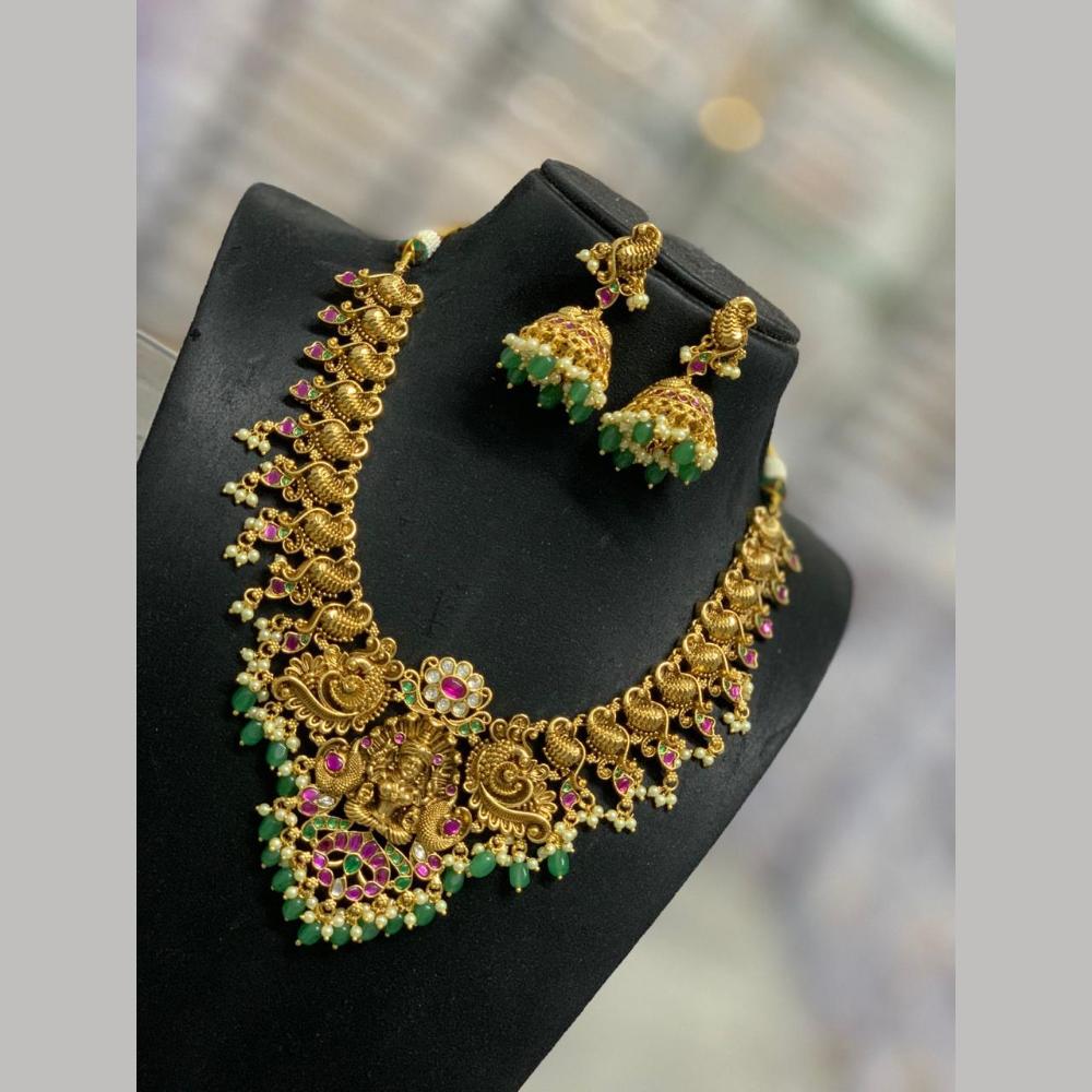 Sona Covering Elegant Jadau Pota Stone  Beads And Pearl Temple Necklace Set