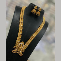 Sona Covering Gold Plated  Jadau Pearl Temple Long Necklace Set