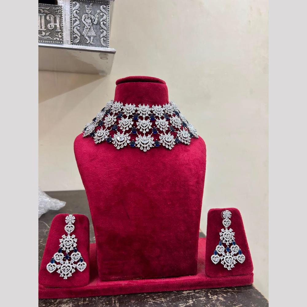 Sona Covering American Diamond Choker Necklace Set with Matching Earrings