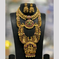 Sona Covering Elegant Pota Stone And Pearl Temple Long  Necklace Set