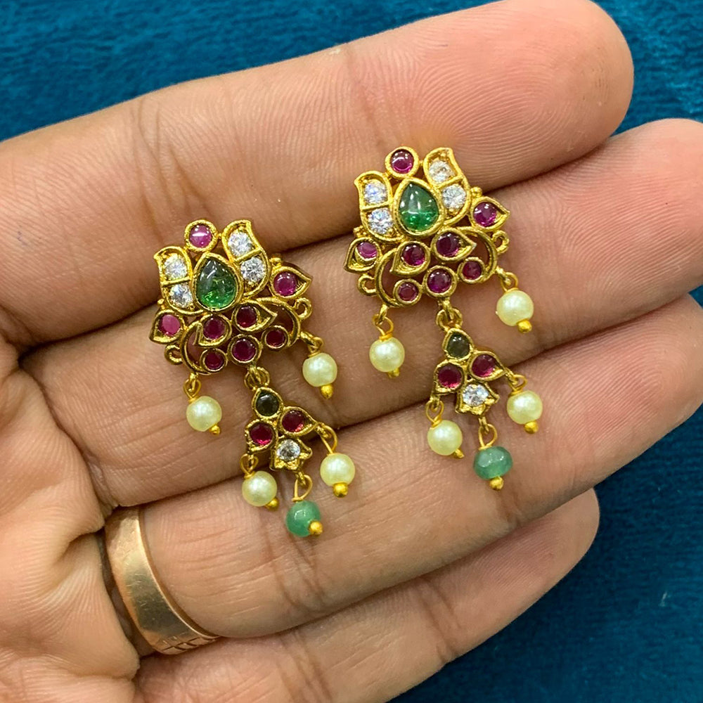Sona Covering Graceful Pota Stone And Pearl Dangler Earrings