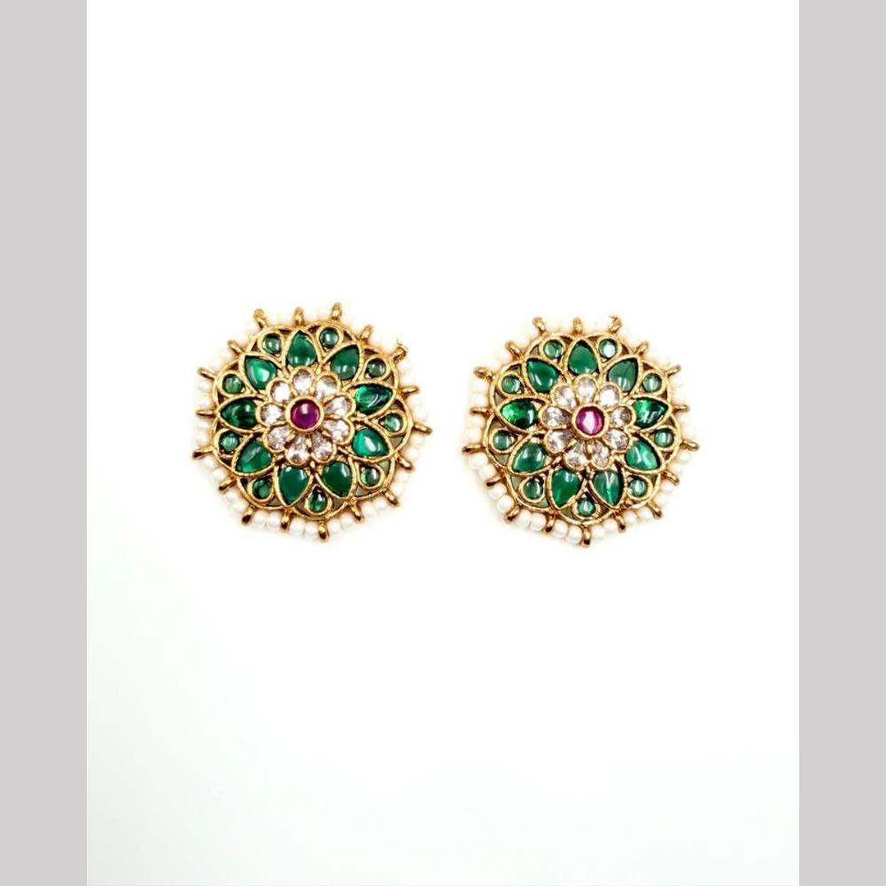 Sona Covering Gorgeous Pota Stone And Pearl Party Wear Studs Earrings