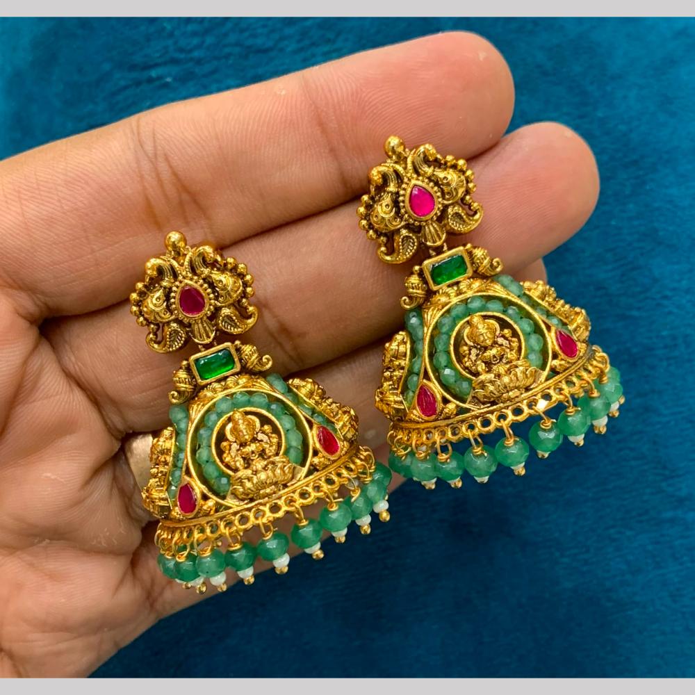 Sona Covering Elegant Pota Stone And Pearl Temple Jhumki Earrings