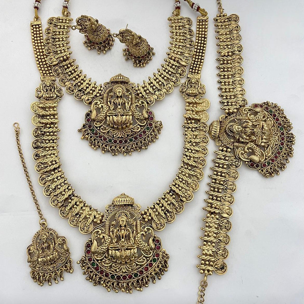 Sona Covering Grand Pota Stone And Pearl Temple Inspired Necklace Combo Set