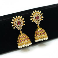 Sona Covering Royal Pota Stone And Pearl Jhumki Earrings