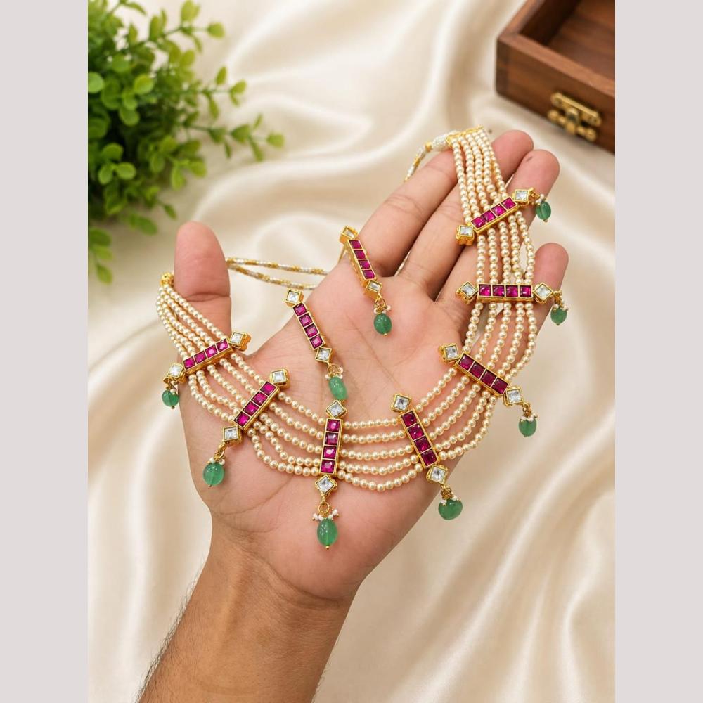 Sona Covering  Pota And Kundan Stone And Pearl Necklace Set