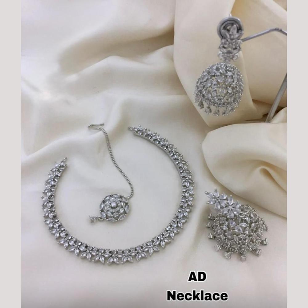 Sona Covering American Diamond Choker Necklace Set with Maang Tikka