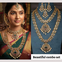 Sona Covering Grand Pota Stone And Pearl Inspired Necklace Combo Set
