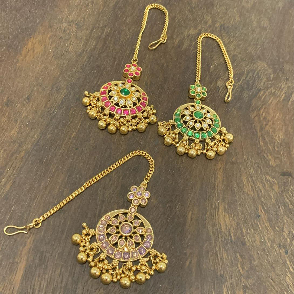 Sona Covering Designer Pota Stone And Pearl Maangtikka