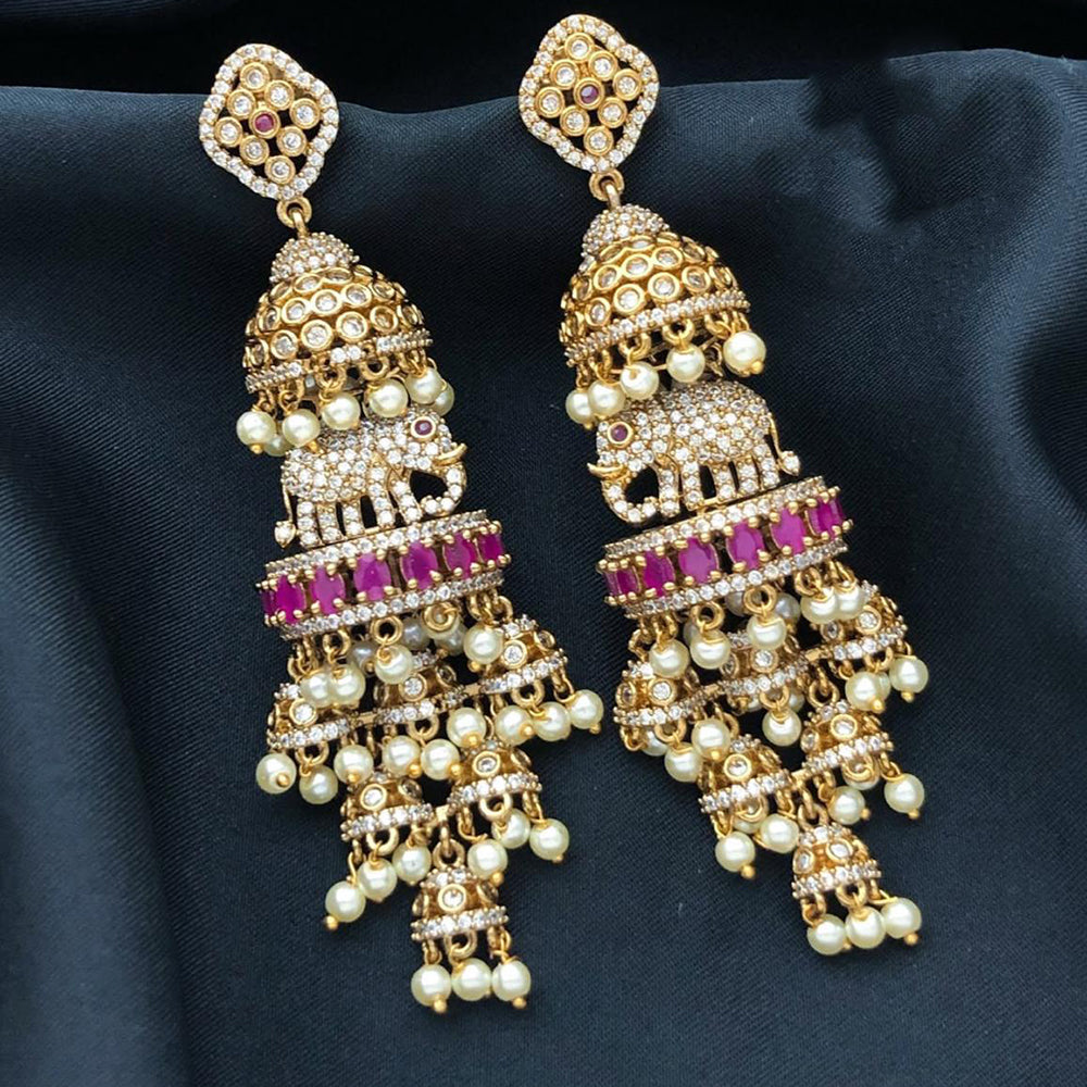 Sona Covering Elephant Austrian Stone And Pearl Jhumki Earrings
