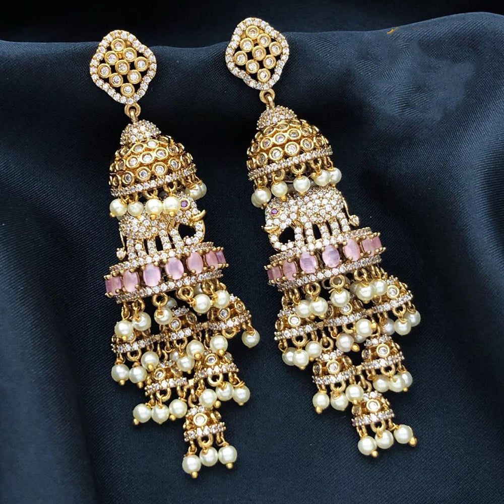 Sona Covering Elephant Austrian Stone And Pearl Jhumki Earrings