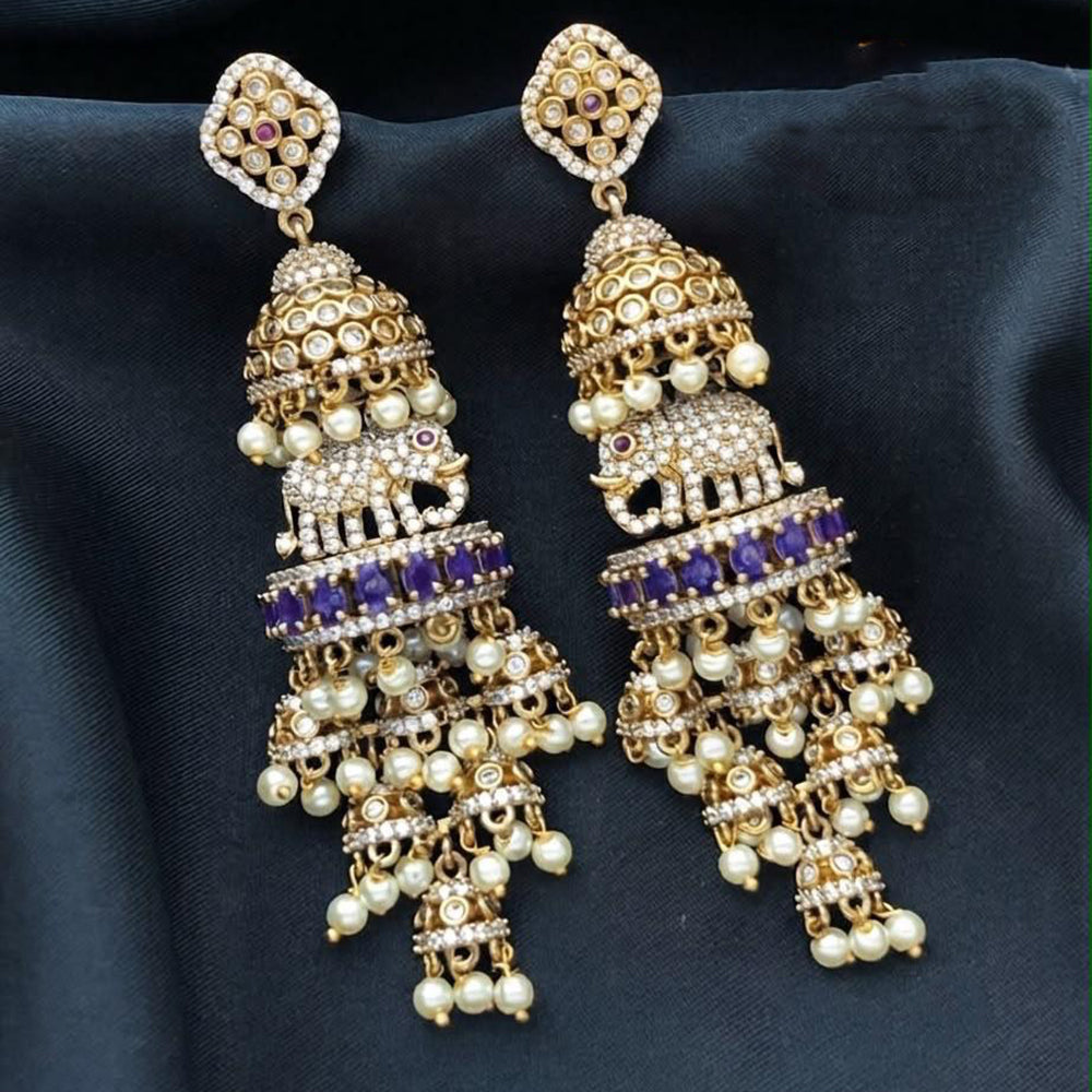 Sona Covering Elephant Austrian Stone And Pearl Jhumki Earrings