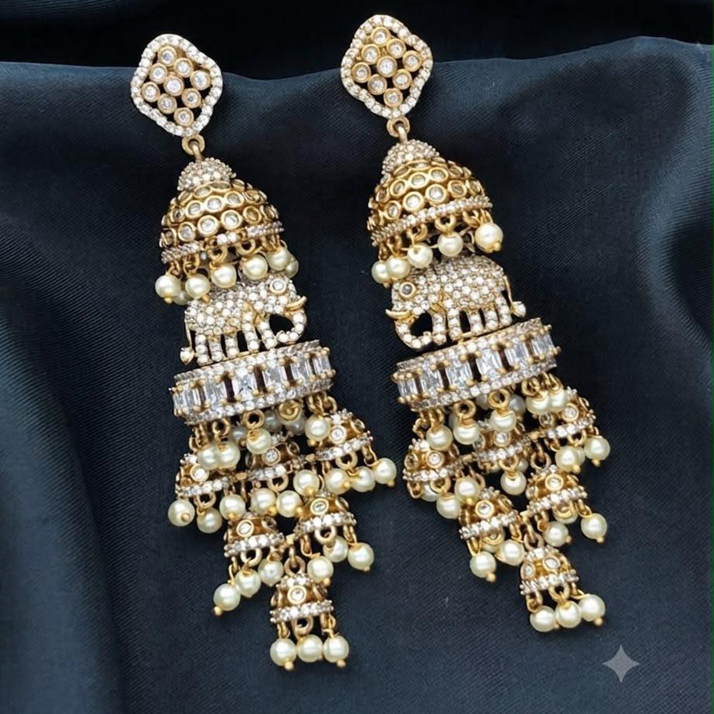 Sona Covering Elephant Austrian Stone And Pearl Jhumki Earrings