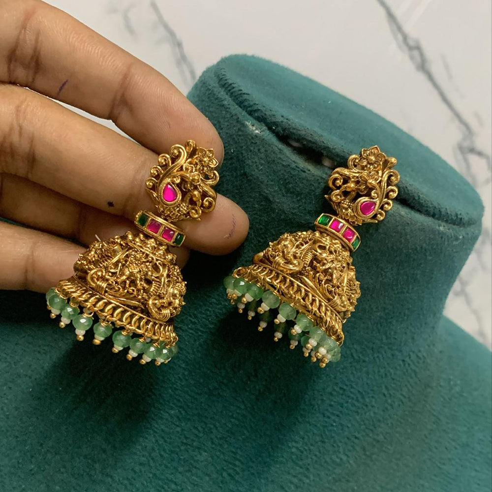 Sona Covering Pota Stone And Pearl Jhumki Earrings
