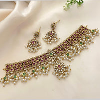 Sona Covering Glamorous Austrain Stone And Pearl Choker Necklace Set